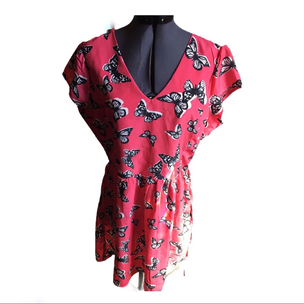 Pink Impress V-Neck & Cutout Back Butterfly Dress
